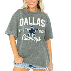 Dallas Cowboys Gameday Couture Women's Tackle Titan Boyfriend Washed T-Shirt Gray