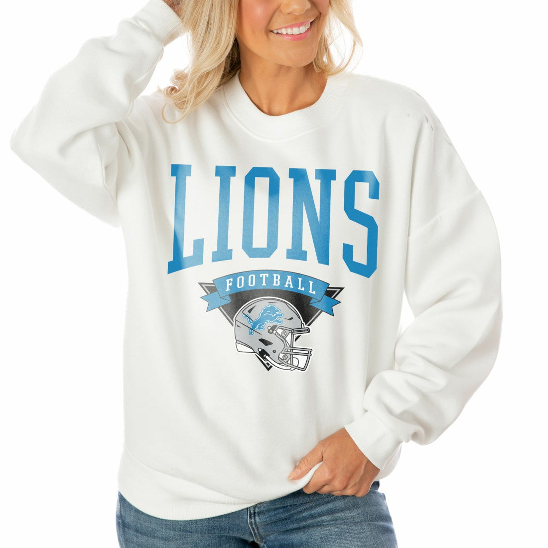 Detroit Lions Gameday Couture Women's Oversized Yard Line Tri-Blend Pullover Sweatshirt White
