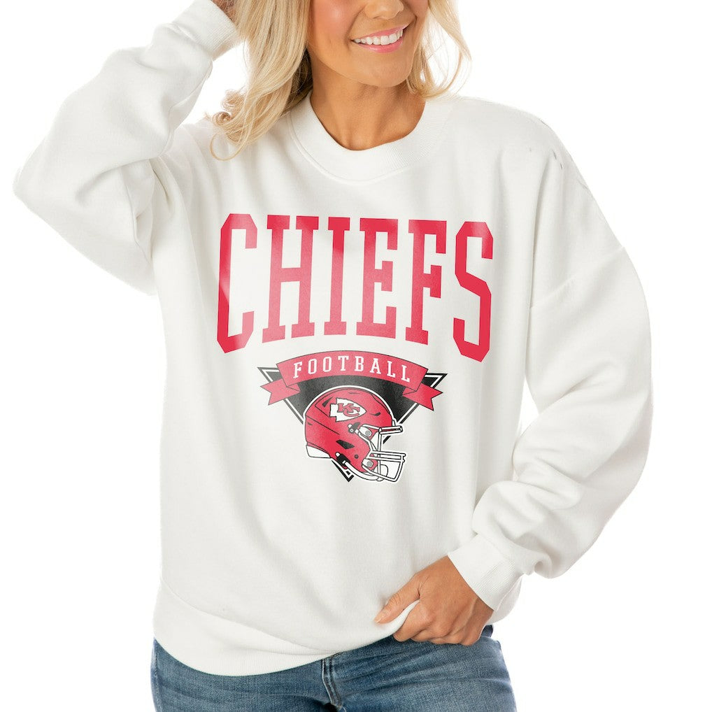 Kansas City Chiefs Gameday Couture Women's Oversized Yard Line Tri-Blend Pullover Sweatshirt White