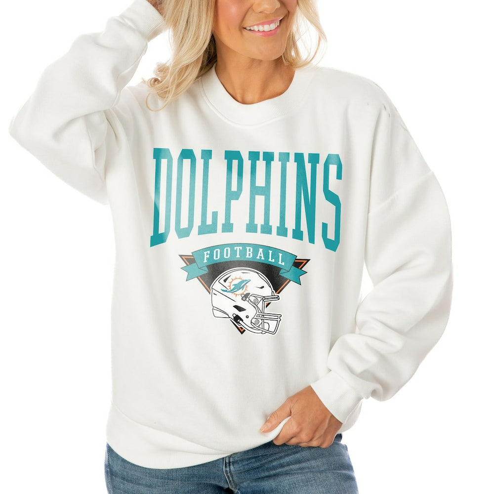 Miami Dolphins Gameday Couture Women's Oversized Yard Line Tri-Blend Pullover Sweatshirt White