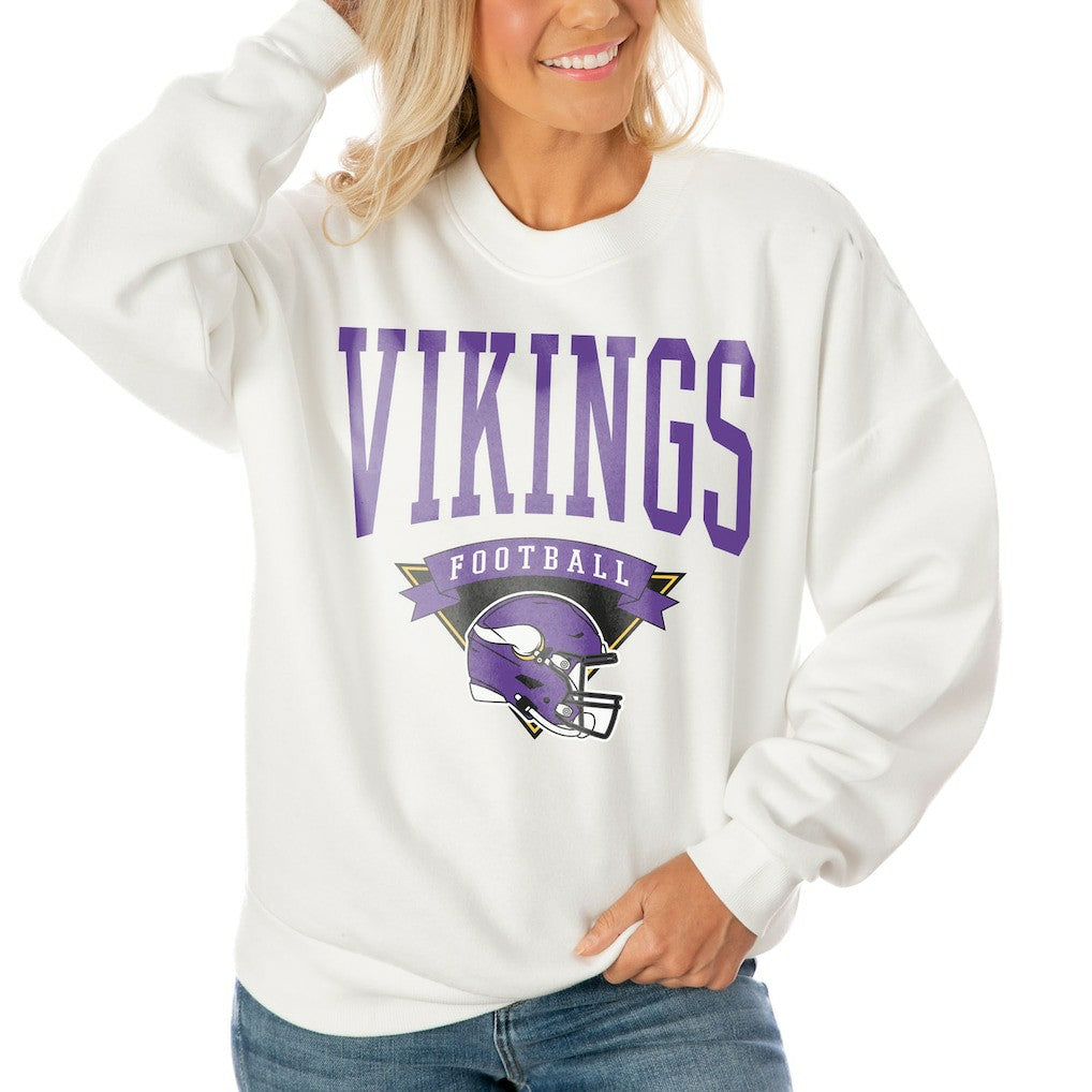 Minnesota Vikings Gameday Couture Women's Oversized Yard Line Tri-Blend Pullover Sweatshirt White