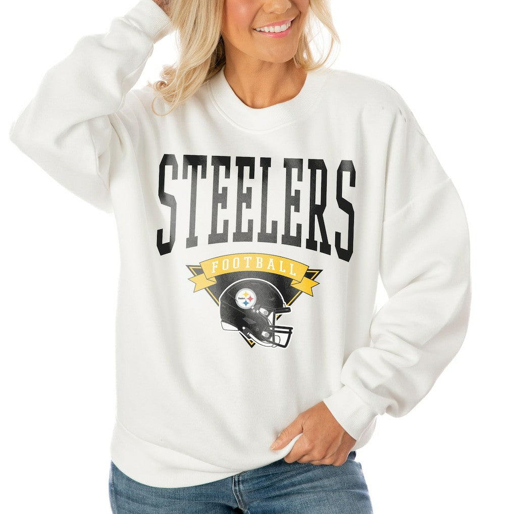 Pittsburgh Steelers Gameday Couture Women's Oversized Yard Line Tri-Blend Pullover Sweatshirt White