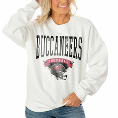 Tampa Bay Buccaneers Gameday Couture Women's Oversized Yard Line Tri-Blend Pullover Sweatshirt White