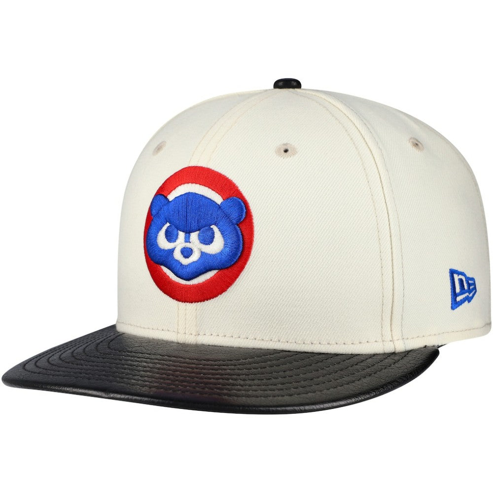 Chicago Cubs New Era Game Night Leather Visor 59FIFTY Fitted Hat - Cream Hats