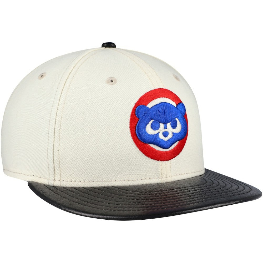 Chicago Cubs New Era Game Night Leather Visor 59FIFTY Fitted Hat - Cream Hats
