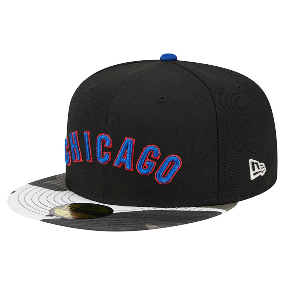 Chicago Cubs New Era Metallic Camo 59FIFTY Fitted Hat - Black Hats