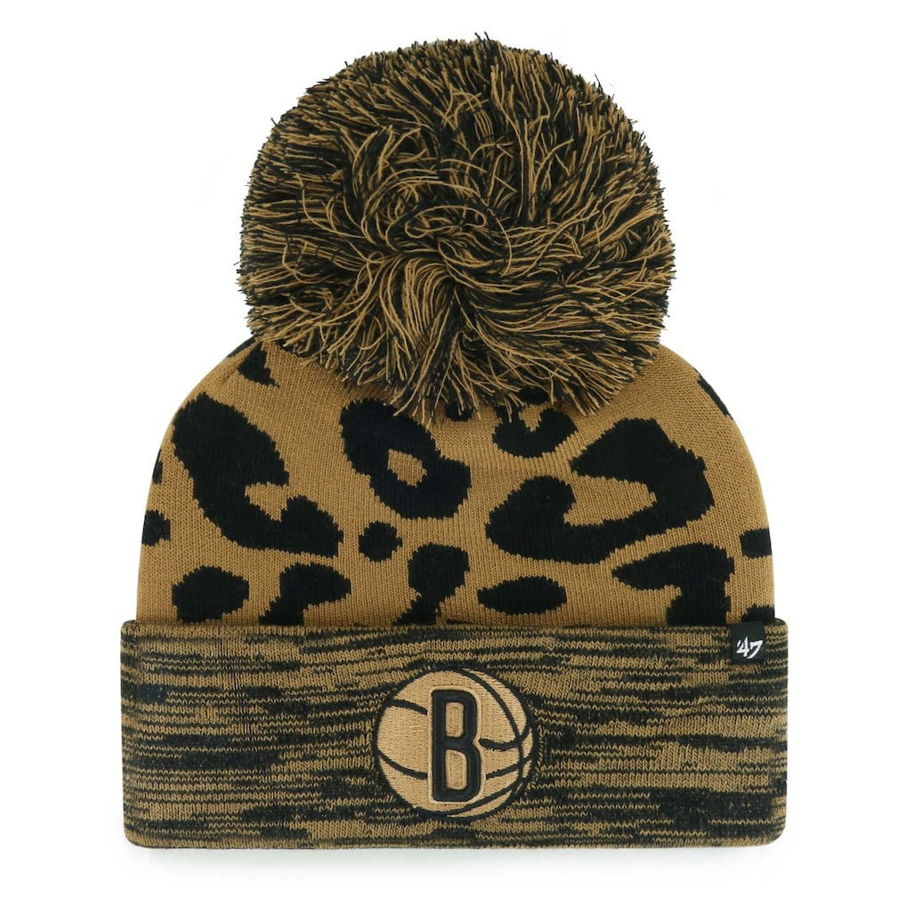 Brooklyn Nets '47 Women's Rosette Cuffed Knit Hat with Pom Leopard