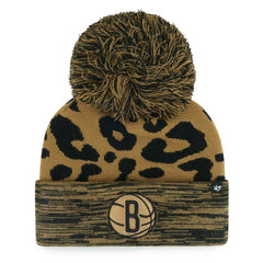 Brooklyn Nets '47 Women's Rosette Cuffed Knit Hat with Pom Leopard