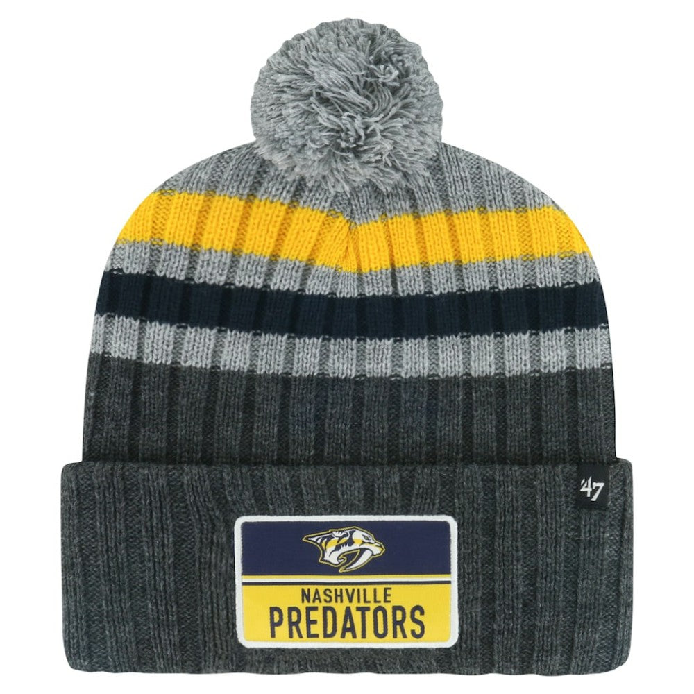 NHL Nashville Predators '47 Stack Patch Cuffed Knit Hat with Pom - Gray