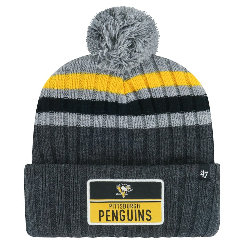 NHL Pittsburgh Penguins '47 Stack Patch Cuffed Knit Hat with Pom - Gray