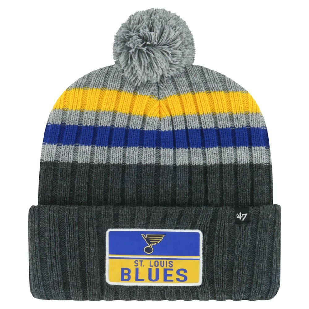 NHL St. Louis Blues '47 Stack Patch Cuffed Knit Hat with Pom - Gray