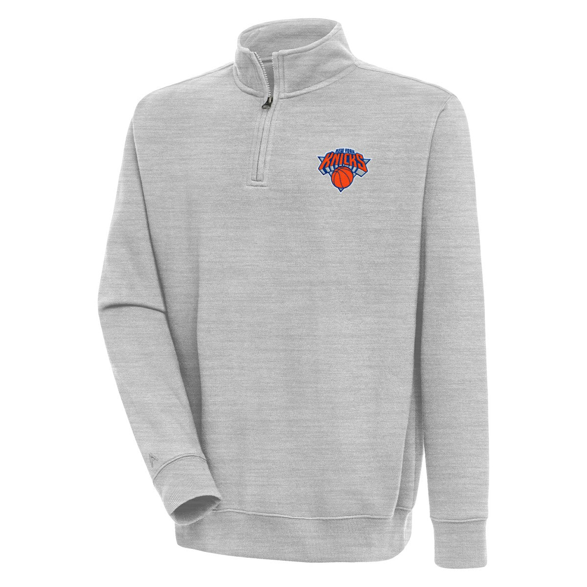 New York Knicks Antigua Victory Quarter-Zip Pullover Top Heather Gray