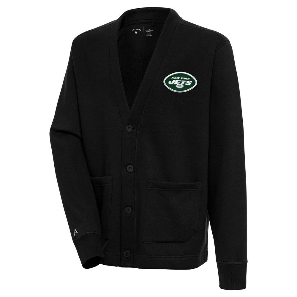 New York Jets Antigua Victory Button-Up Cardigan Black