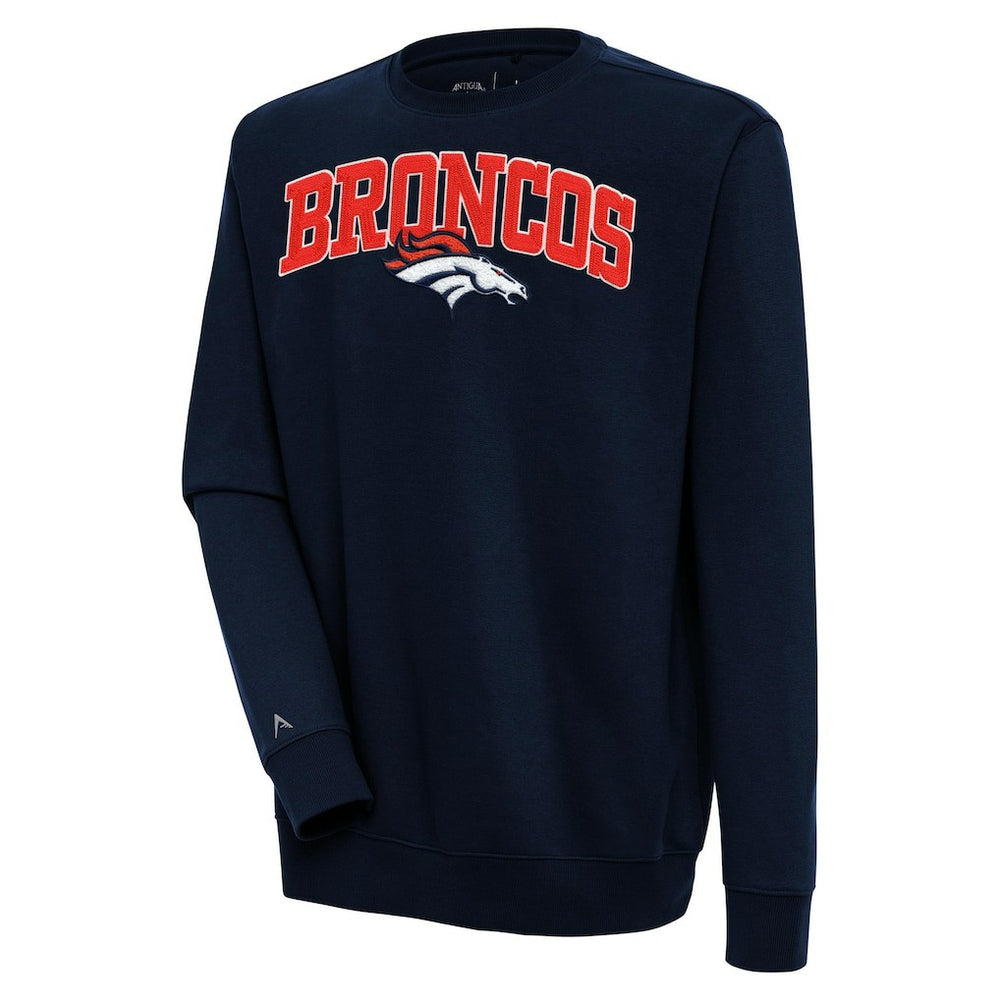 Denver Broncos Antigua Victory Chenille Pullover Sweatshirt Navy