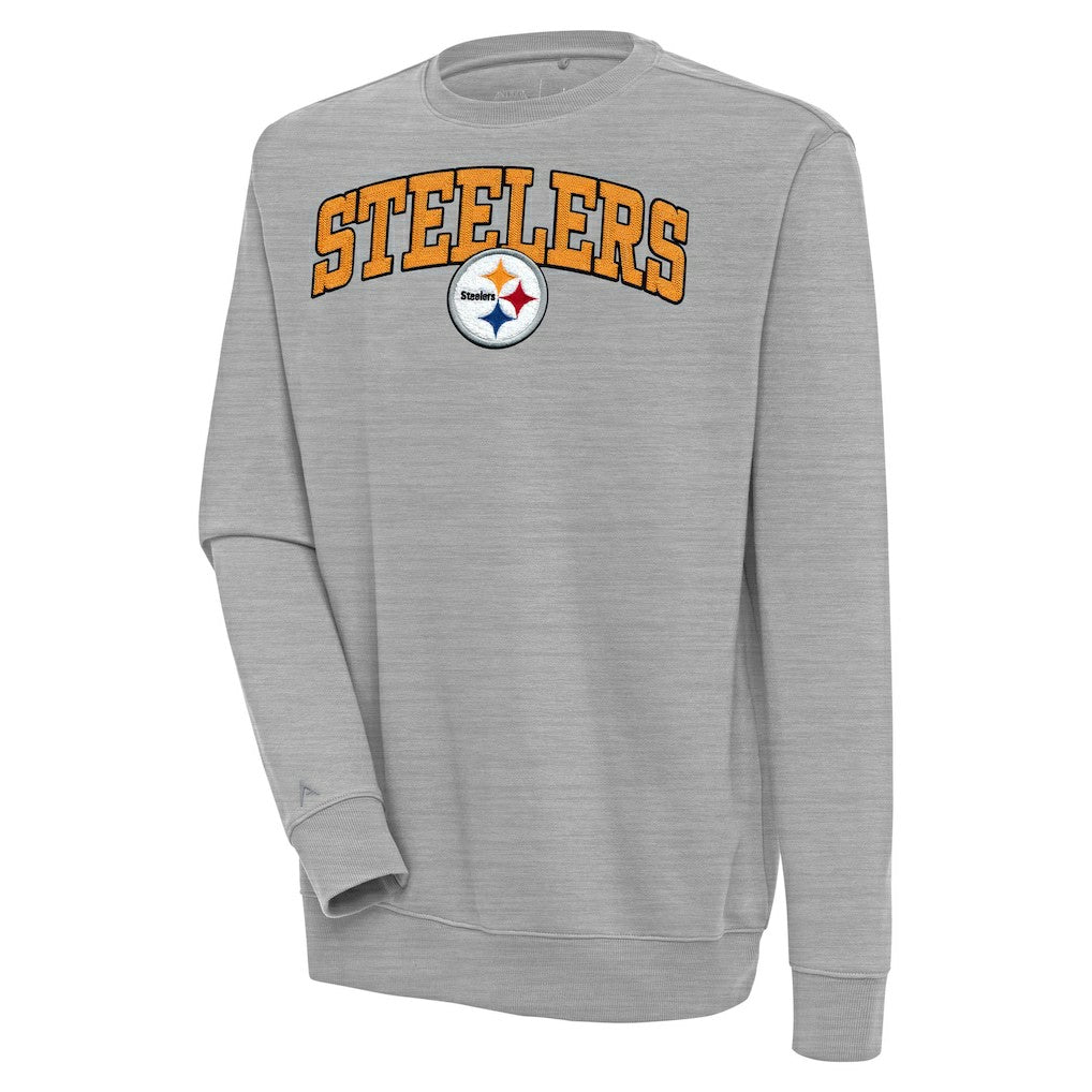 Pittsburgh Steelers Antigua Victory Chenille Pullover Sweatshirt Heather Gray