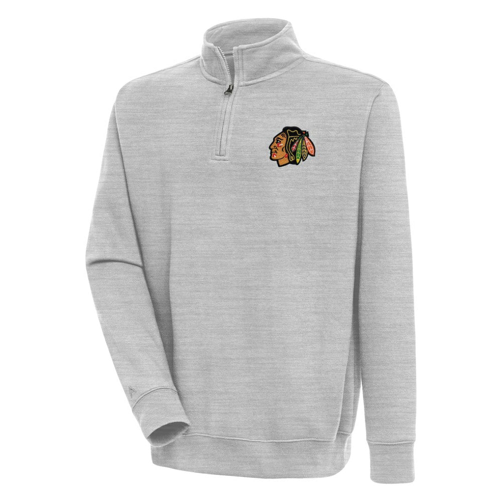 NHL Chicago Blackhawks Antigua Victory Quarter-Zip Pullover Top - Heather Gray