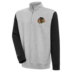 NHL Chicago Blackhawks Antigua Victory Colorblock Quarter-Zip Pullover Top - Heather Gray/Black