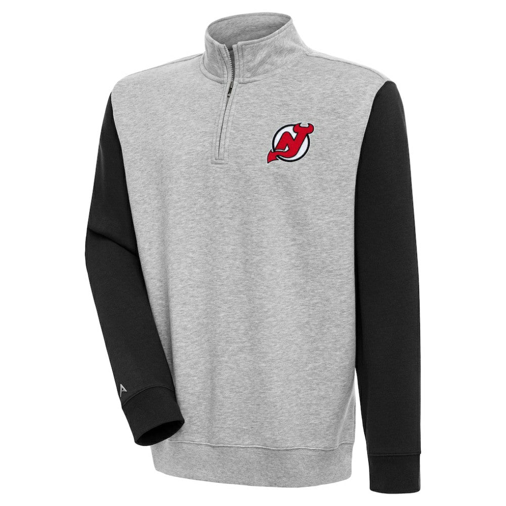 NHL New Jersey Devils Antigua Victory Colorblock Quarter-Zip Pullover Top - Heather Gray/Black