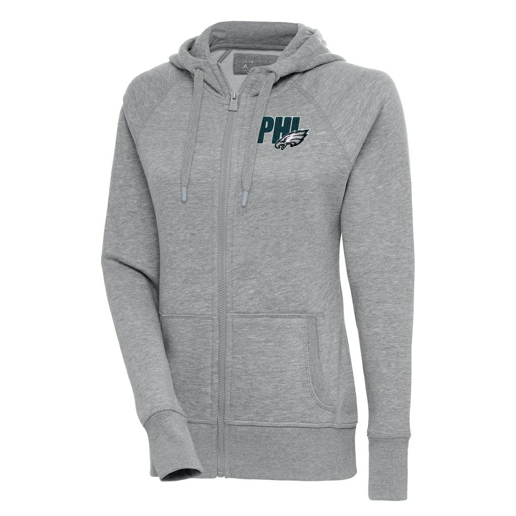 Philadelphia Eagles Antigua Women's Victory Full-Zip Hoodie Heather Gray