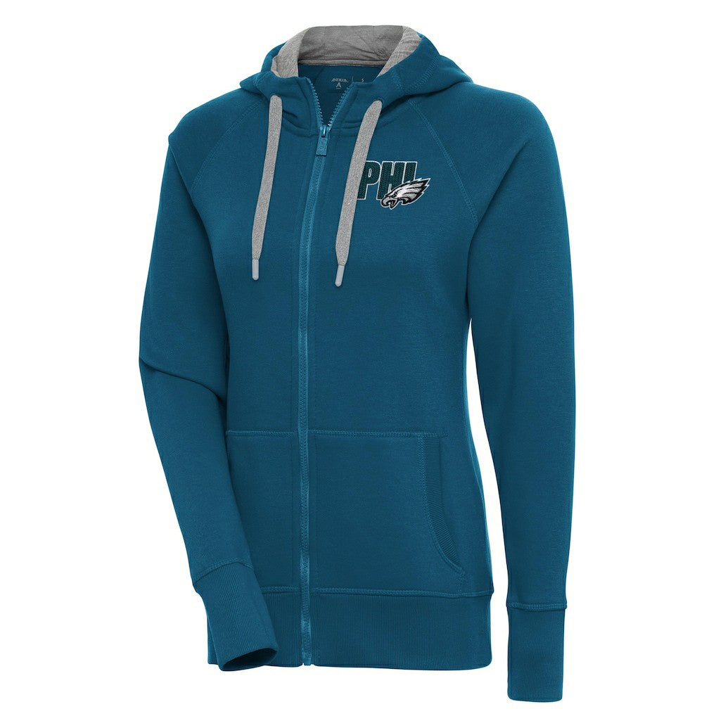 Philadelphia Eagles Antigua Women's Victory Full-Zip Hoodie Midnight Green