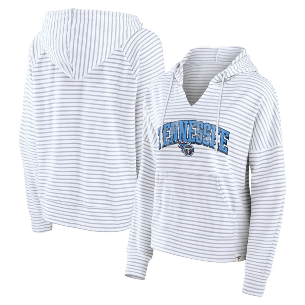 Tennessee Titans Women's Striped Notch Neck Pullover Hoodie White/Gray