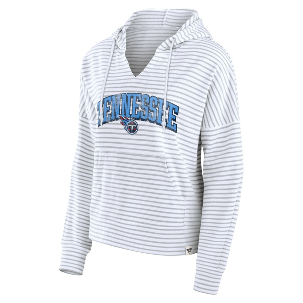 Tennessee Titans Women's Striped Notch Neck Pullover Hoodie White/Gray