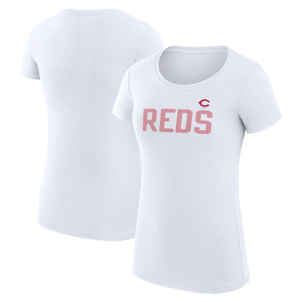 Cincinnati Reds G-III 4Her by Carl Banks Women's Super-Slim Fit Lightweight Dot Print T-Shirt - White T-shirts
