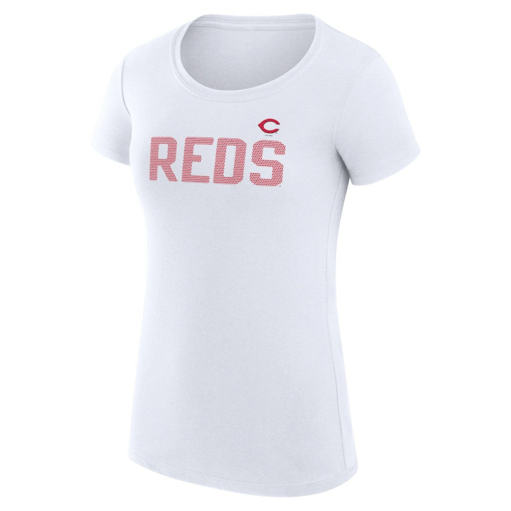 Cincinnati Reds G-III 4Her by Carl Banks Women's Super-Slim Fit Lightweight Dot Print T-Shirt - White T-shirts
