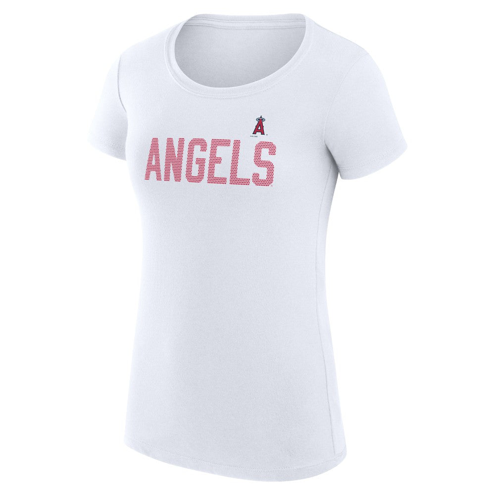 Los Angeles Angels G-III 4Her by Carl Banks Women's Super-Slim Fit Lightweight Dot Print T-Shirt - White T-shirts