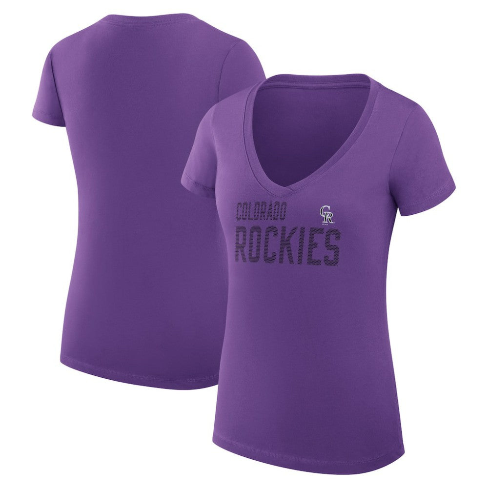 Colorado Rockies G-III 4Her by Carl Banks Women's Super-Slim Fit Lightweight Dot Print V-Neck T-Shirt - Purple T-shirts