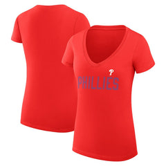 Philadelphia Phillies G-III 4Her by Carl Banks Women's Super-Slim Fit Lightweight Dot Print V-Neck T-Shirt - Red T-shirts