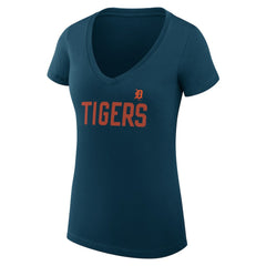 Detroit Tigers G-III 4Her by Carl Banks Women's Super-Slim Fit Lightweight Dot Print V-Neck T-Shirt - Navy T-shirts