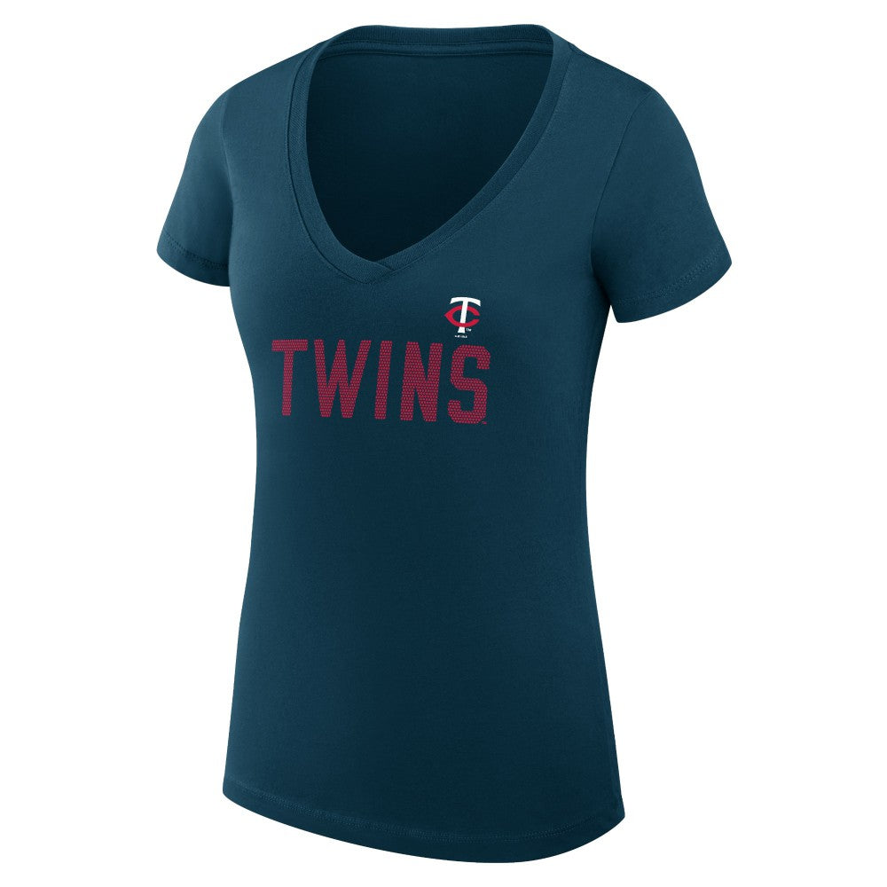Minnesota Twins G-III 4Her by Carl Banks Women's Super-Slim Fit Lightweight Dot Print V-Neck T-Shirt - Navy T-shirts