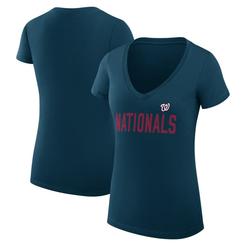 Washington Nationals G-III 4Her by Carl Banks Women's Super-Slim Fit Lightweight Dot Print V-Neck T-Shirt - Navy T-shirts
