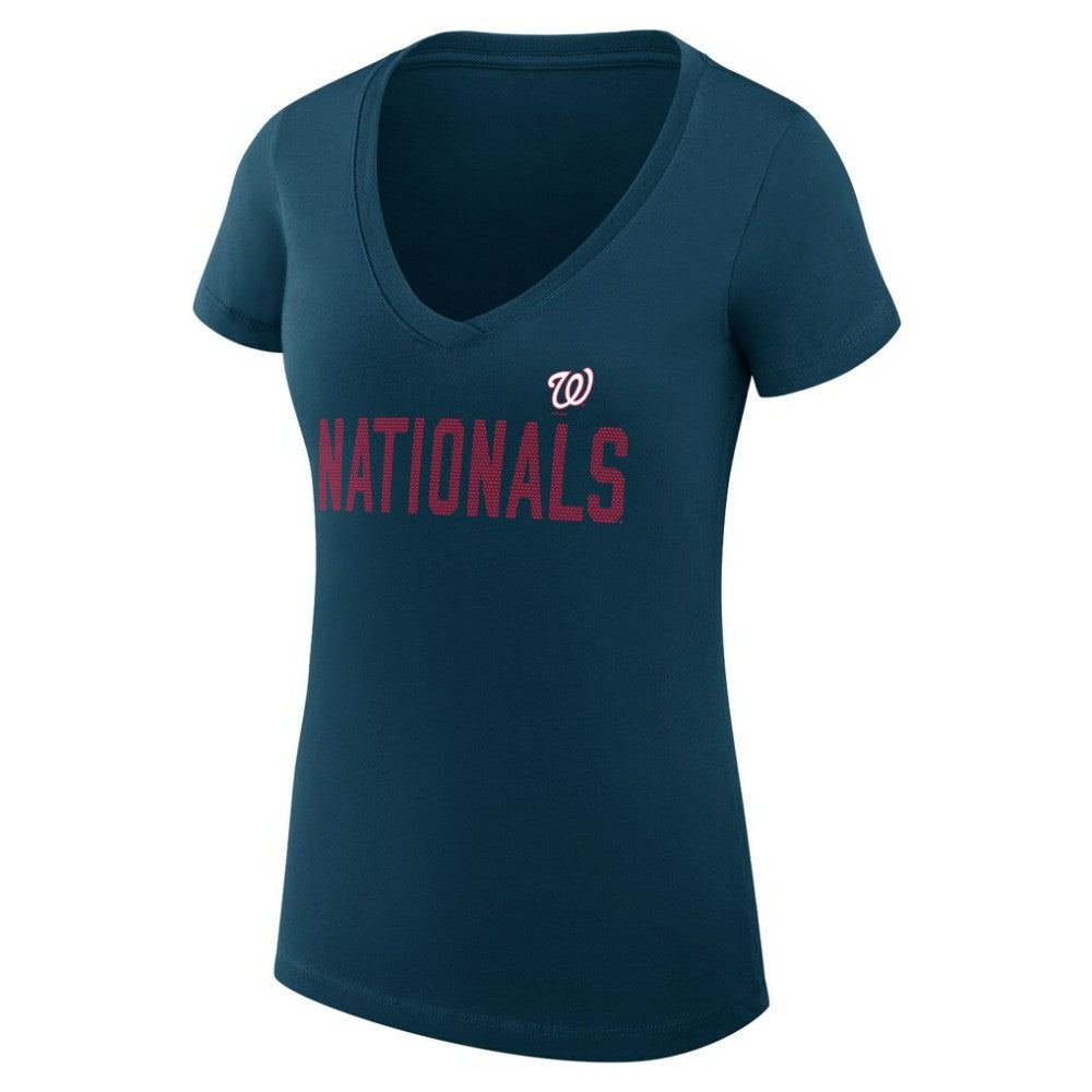 Washington Nationals G-III 4Her by Carl Banks Women's Super-Slim Fit Lightweight Dot Print V-Neck T-Shirt - Navy T-shirts