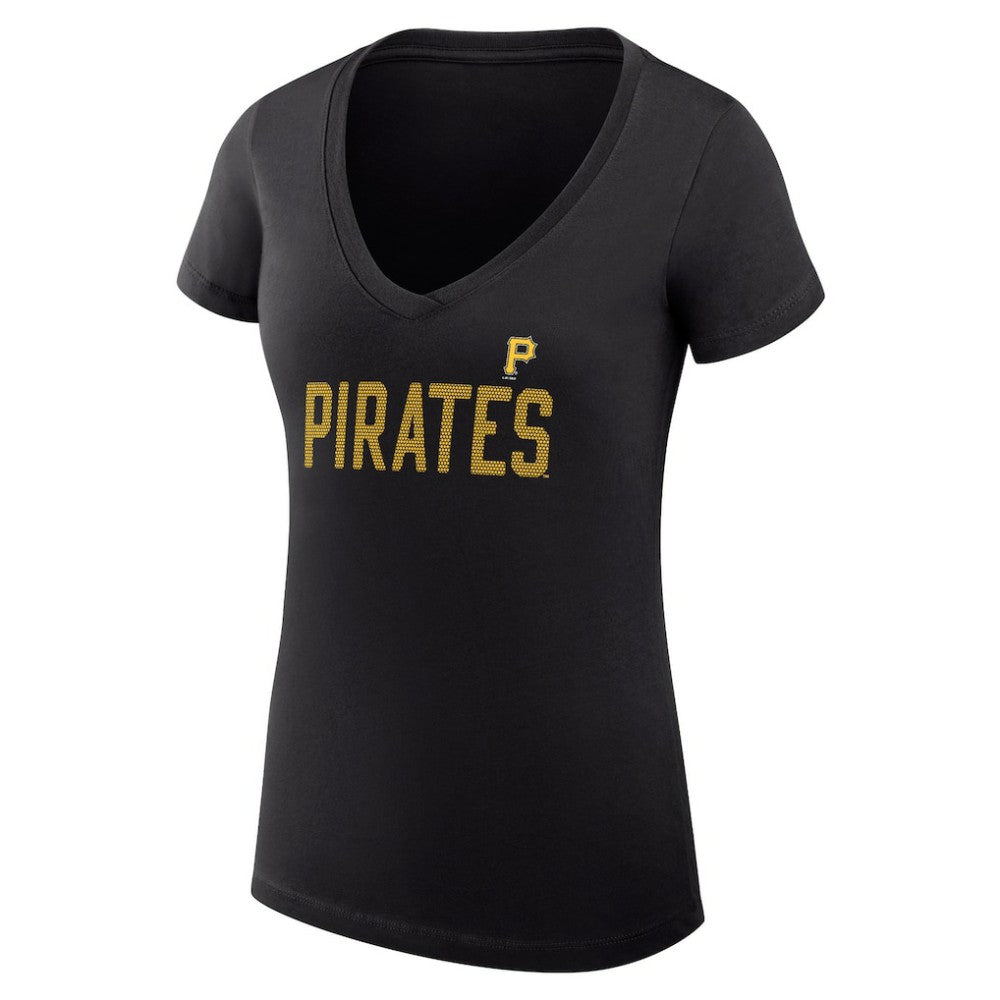 Pittsburgh Pirates G-III 4Her by Carl Banks Women's Super-Slim Fit Lightweight Dot Print V-Neck T-Shirt - Black T-shirts