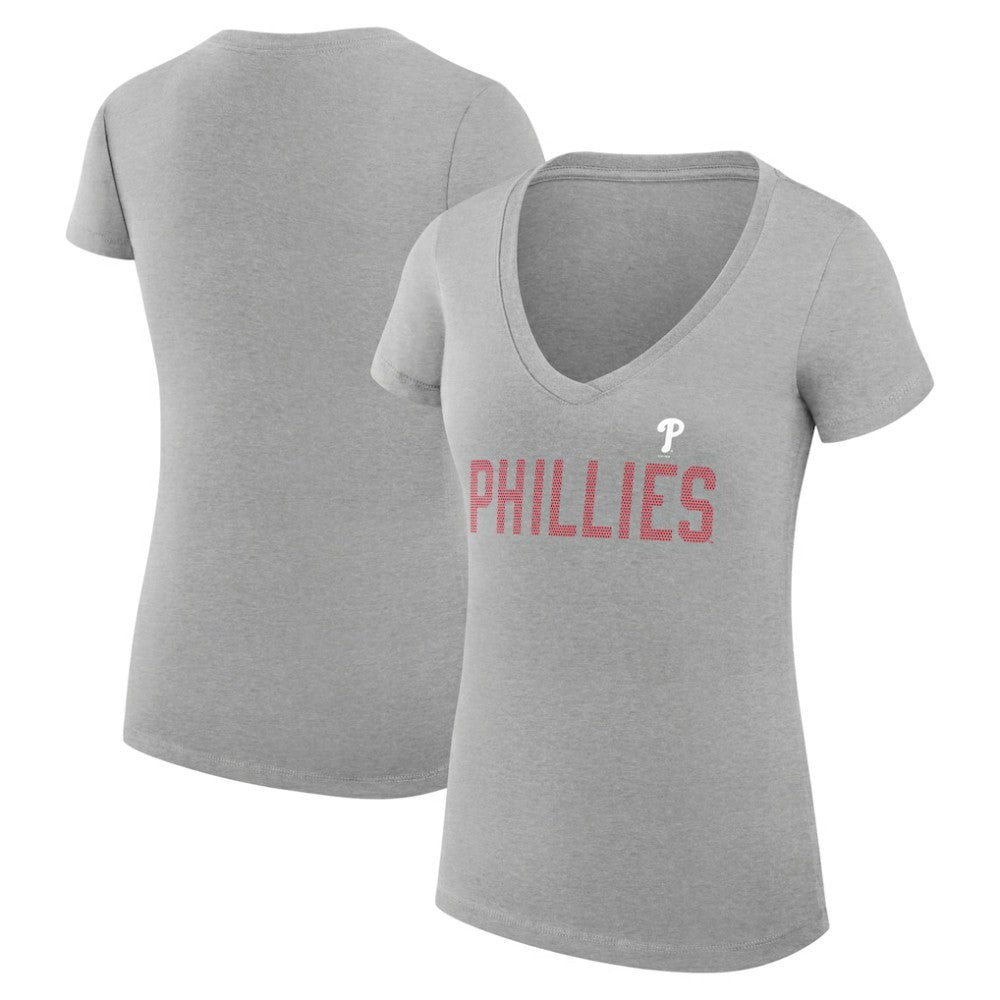 Philadelphia Phillies G-III 4Her by Carl Banks Women's Super-Slim Fit Lightweight Dot Print V-Neck T-Shirt - Gray T-shirts