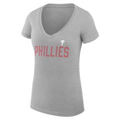 Philadelphia Phillies G-III 4Her by Carl Banks Women's Super-Slim Fit Lightweight Dot Print V-Neck T-Shirt - Gray T-shirts