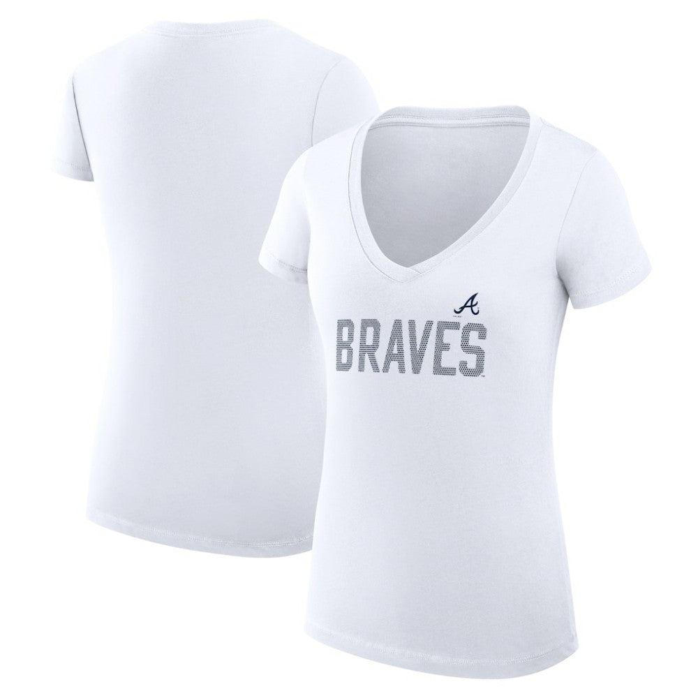 Atlanta Braves G-III 4Her by Carl Banks Women's Super-Slim Fit Lightweight Dot Print V-Neck T-Shirt - White T-shirts