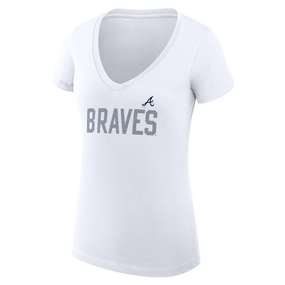 Atlanta Braves G-III 4Her by Carl Banks Women's Super-Slim Fit Lightweight Dot Print V-Neck T-Shirt - White T-shirts