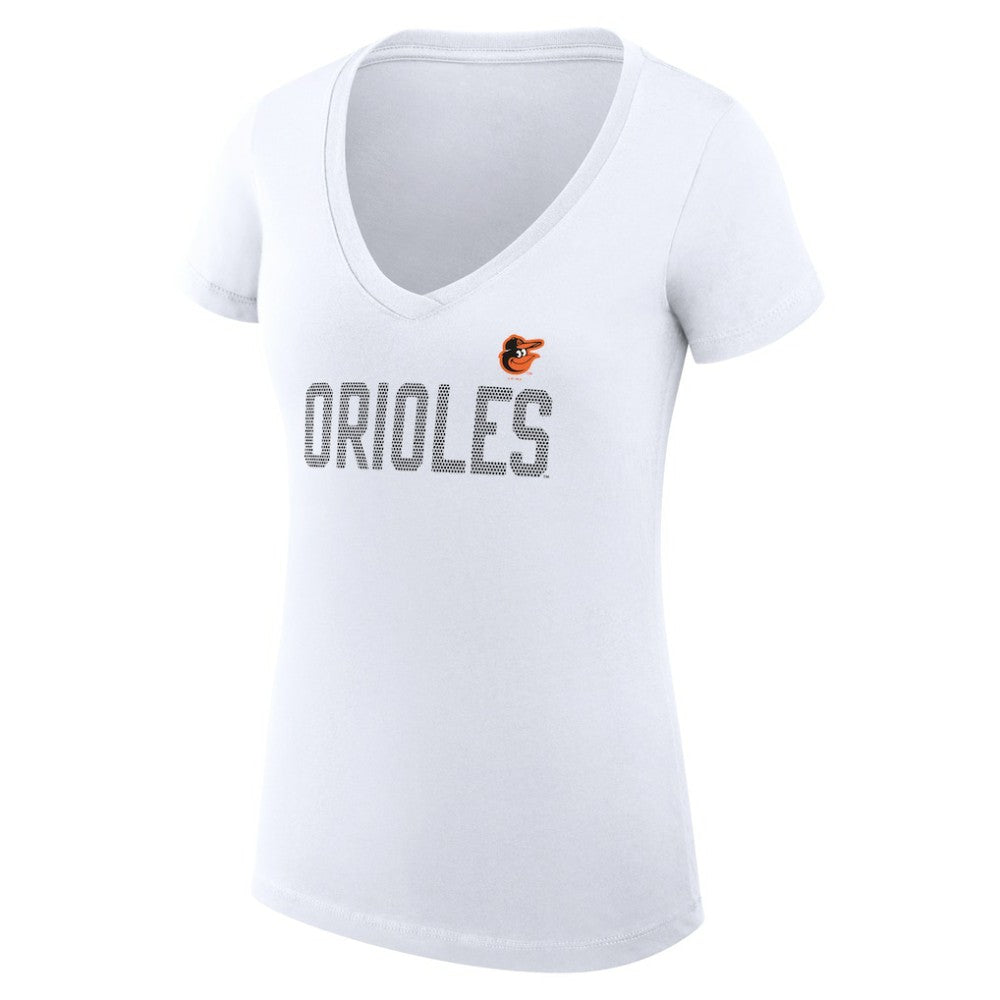 Baltimore Orioles G-III 4Her by Carl Banks Women's Super-Slim Fit Lightweight Dot Print V-Neck T-Shirt - White T-shirts