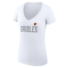 Baltimore Orioles G-III 4Her by Carl Banks Women's Super-Slim Fit Lightweight Dot Print V-Neck T-Shirt - White T-shirts