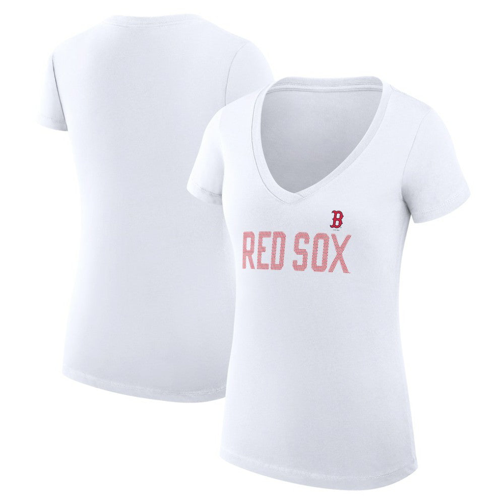 Boston Red Sox G-III 4Her by Carl Banks Women's Super-Slim Fit Lightweight Dot Print V-Neck T-Shirt - White T-shirts