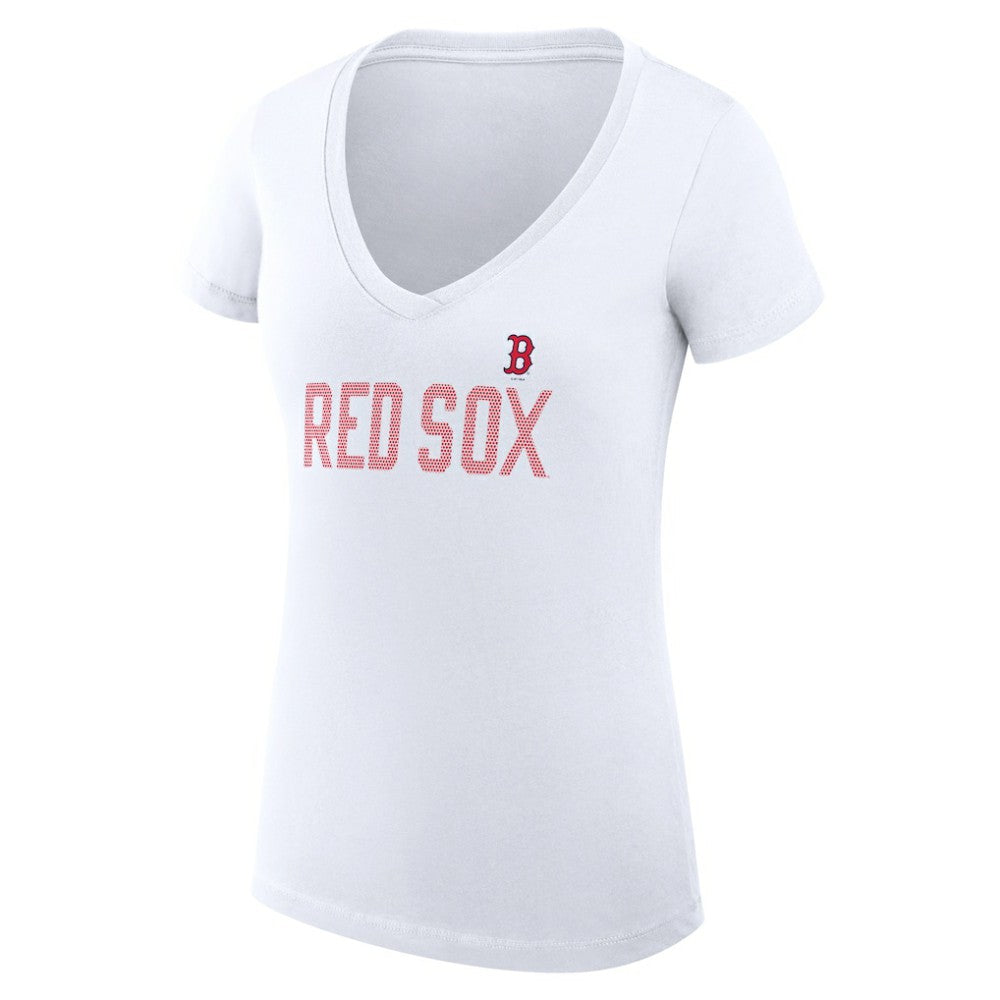Boston Red Sox G-III 4Her by Carl Banks Women's Super-Slim Fit Lightweight Dot Print V-Neck T-Shirt - White T-shirts