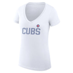 Chicago Cubs G-III 4Her by Carl Banks Women's Super-Slim Fit Lightweight Dot Print V-Neck T-Shirt - White T-shirts