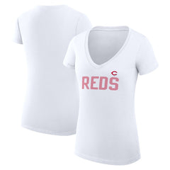 Cincinnati Reds G-III 4Her by Carl Banks Women's Super-Slim Fit Lightweight Dot Print V-Neck T-Shirt - White T-shirts