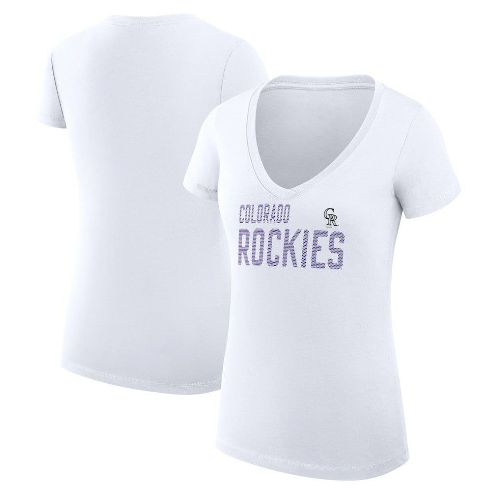 Colorado Rockies G-III 4Her by Carl Banks Women's Super-Slim Fit Lightweight Dot Print V-Neck T-Shirt - White T-shirts