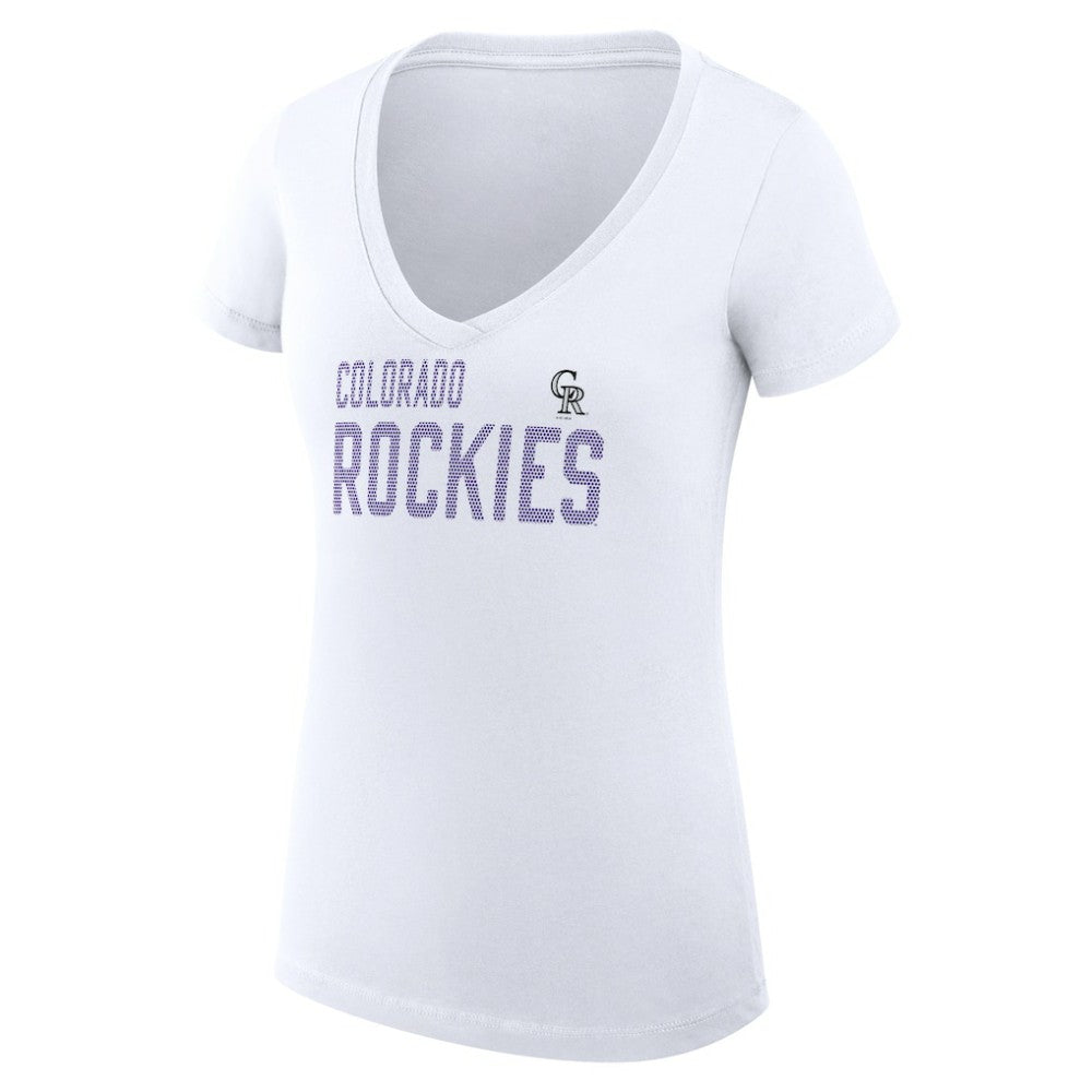 Colorado Rockies G-III 4Her by Carl Banks Women's Super-Slim Fit Lightweight Dot Print V-Neck T-Shirt - White T-shirts