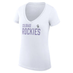 Colorado Rockies G-III 4Her by Carl Banks Women's Super-Slim Fit Lightweight Dot Print V-Neck T-Shirt - White T-shirts