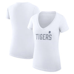 Detroit Tigers G-III 4Her by Carl Banks Women's Super-Slim Fit Lightweight Dot Print V-Neck T-Shirt - White T-shirts